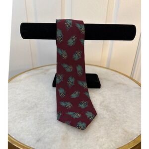 Giorgio Armani Mens Burgundy Feather Print‎ Silk Neck Tie Made in Italy